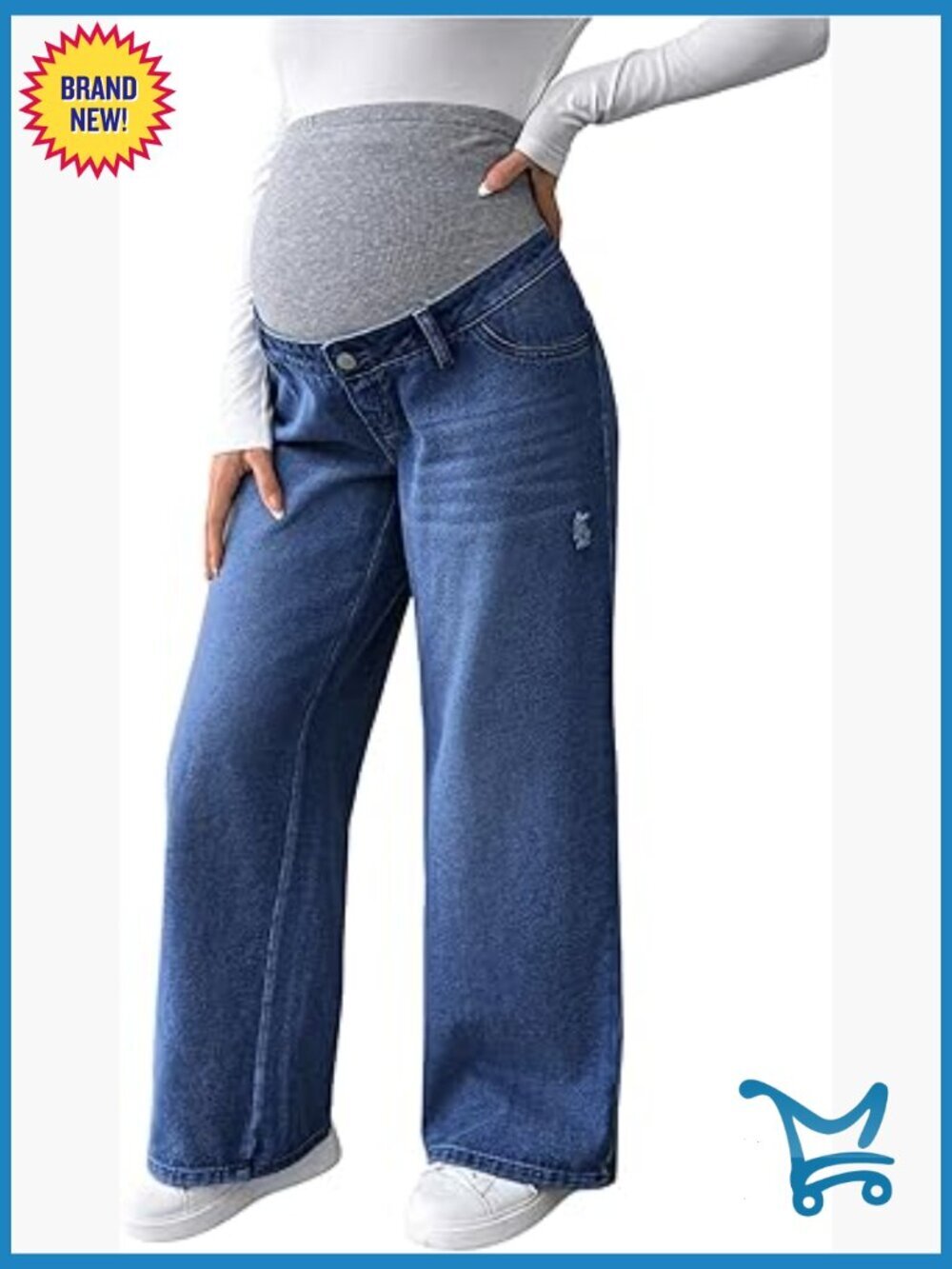 Maternity Straight Leg Jeans Rib Knitted Denim Pants